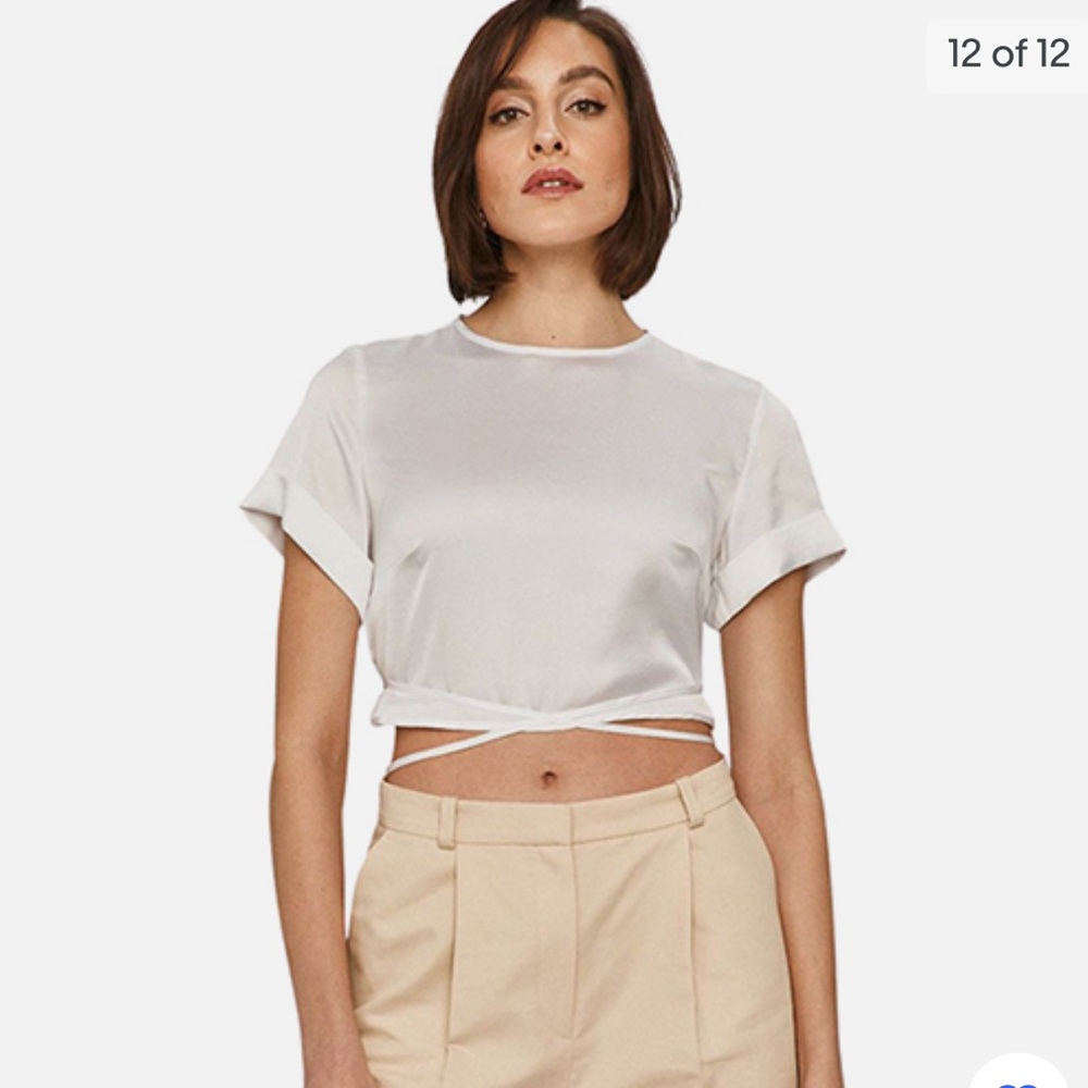 New Guess Gladys Polka Dot Crop Silky Blouse s/s Top S